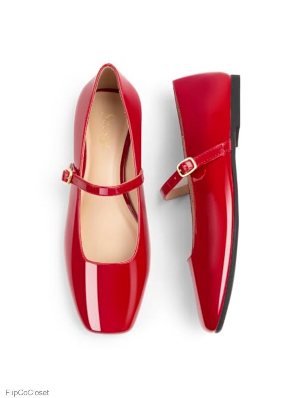 Faux Leather Mary Jane Ballet Flats Square Toe Ankle Strap Cushioned